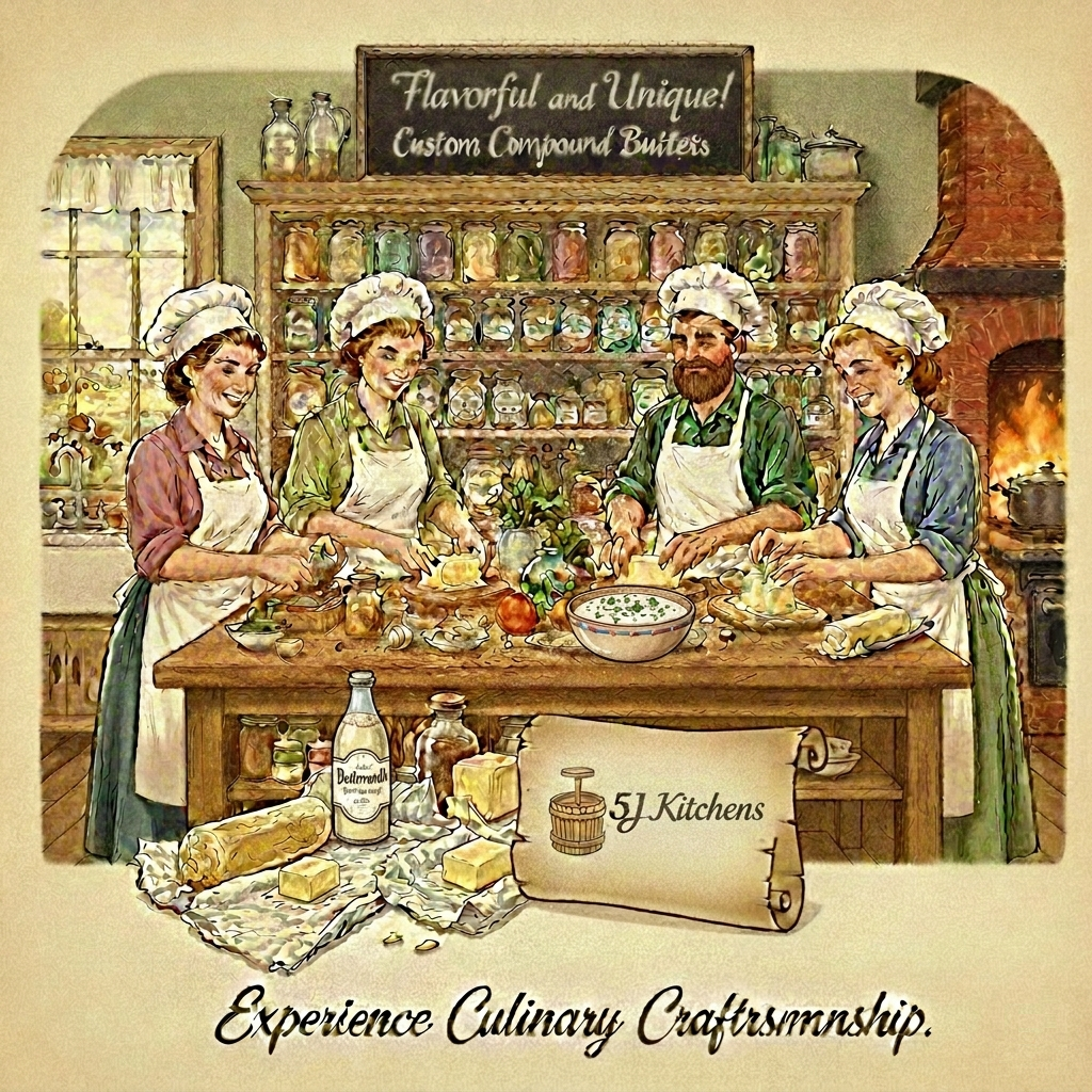 The 5J Kitchens team crafting compound butters in the kitchen